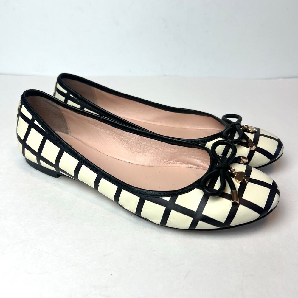 Kate Spade New York Willa Ballet Flats Black Off-White Windowpane Print Size 7
